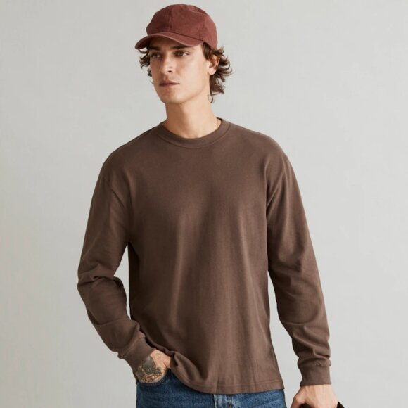Madewell Brushed Long-Sleeve Boxy Tee in Roasted Chicory Heavyweight Cotton - Picture 2 of 13